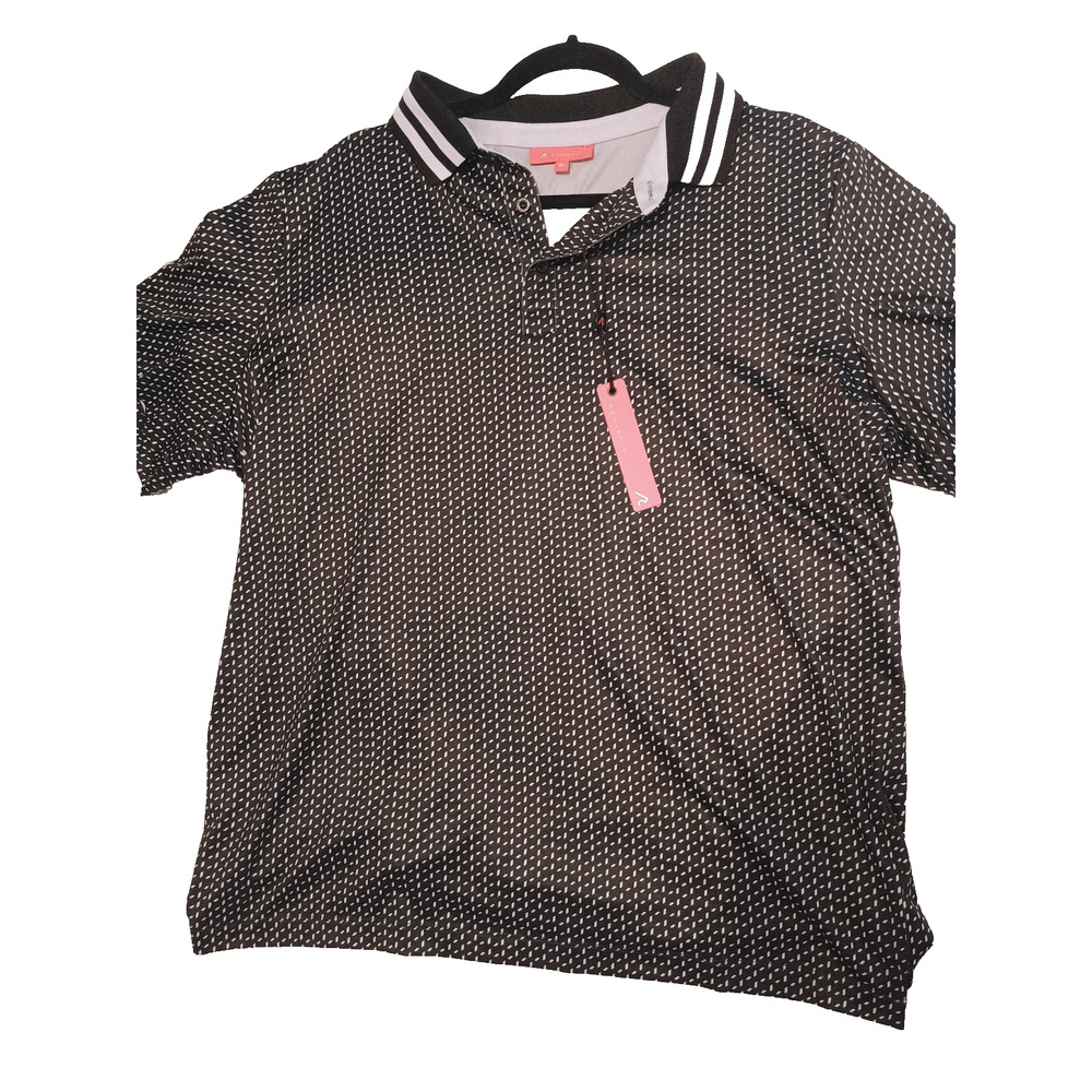 Redvanly Polo Shirt Mens XL Black White Geometric Golf Stretch Casual NWT